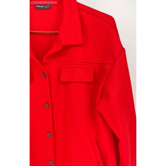Shein Red Women's Button Up Jacket - Double‎ Pocket - Size 8/10 - Picture 2 of 5